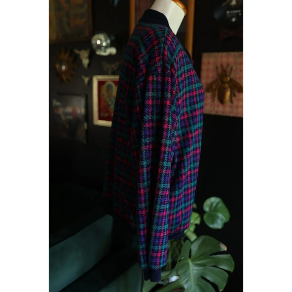 Vtg. Graff Californiawear Jewel Tone Plaid Button Down Cardigan Jacket Sz. 14